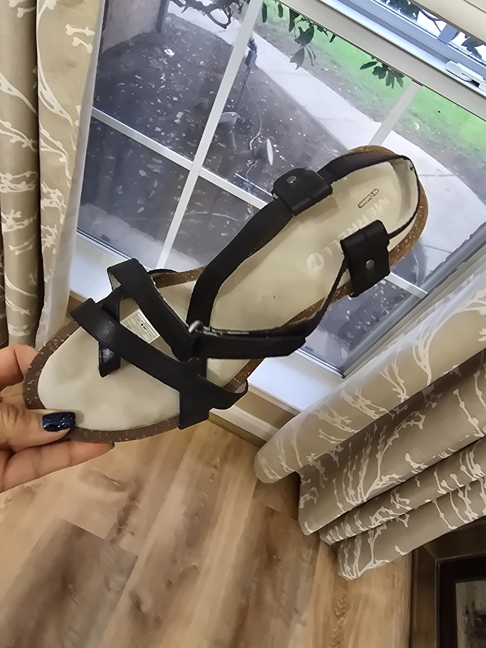 Merrell Black Strappy Cork-Style Wedge Sandals - Picture 12 of 13